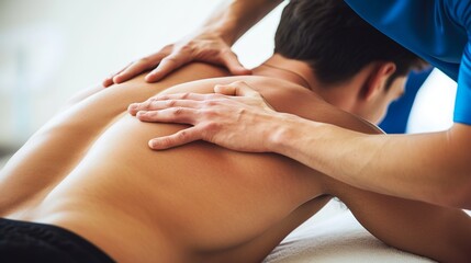 Professional masseur giving a relaxing back massage to a client in a serene spa setting.