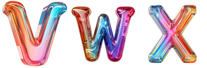 Colored Plastic Letters V, W, X Set Isolated on Transparent or White Background, PNG - obrazy, fototapety, plakaty