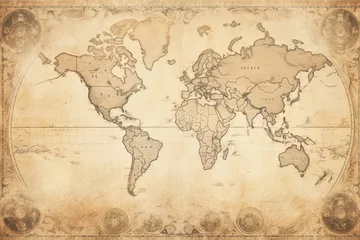 Fotobehang Ancient compass on old vintage world map background with Antique pirate rare items © pixeness