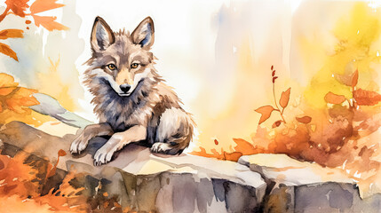 a wolf cub amidst the tranquil beauty of an autumn forest