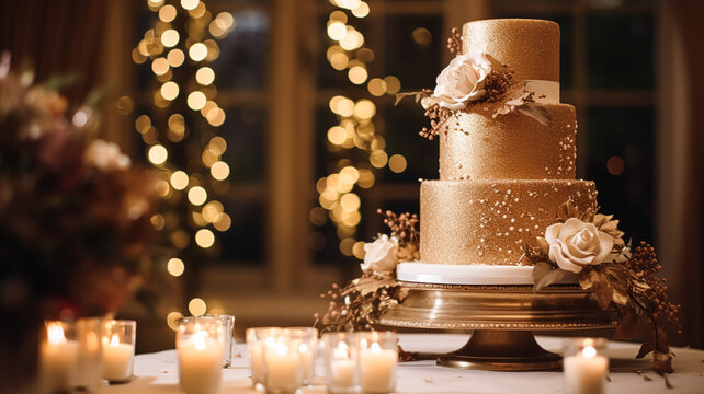 Wedding cake design, autumnal dessert styling and holiday decoration, multi-tier cake for an autumn event venue, food catering service and elegant country decor, cottage style