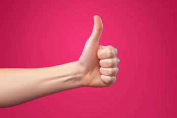 Thumbs up gesture in studio, advertising concept. Background with selective focus and copy space