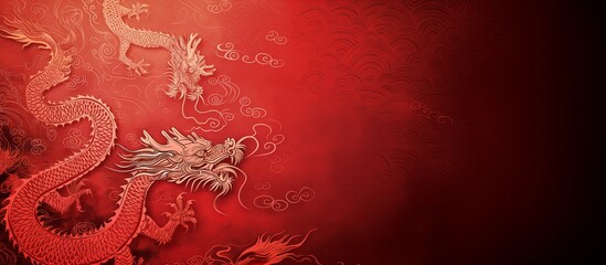 Chinese New Year background with dragon red background, in luxury wall hanging style, luxury fabric, western week, precise lines, festive color style