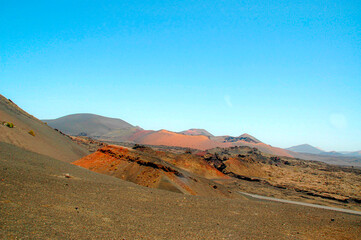 volcanic landscape in Timanfaya National Park, Lanzarote, Canary Islands, Spain