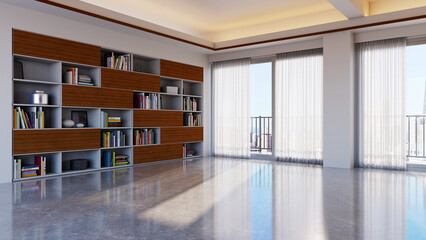 Large luxury modern bright interiors Living room mockup illustration 3D rendering image