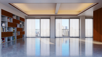 Large luxury modern bright interiors Living room mockup illustration 3D rendering image