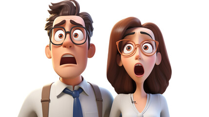 Fototapeta premium Astonished Young Professionals in Shock 3D Illustration