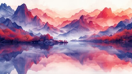 Watercolor Line Abstract Mountains Liquid, Background HD, Illustrations