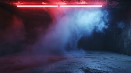 Abstract Neon Lines in Smoke on an Old Concrete