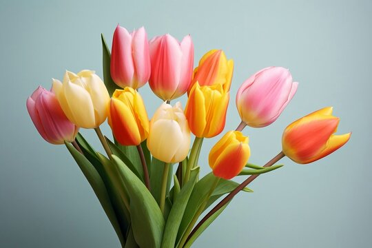 Bouquet of tulip flowers. Spring image. Valentine's Day, Easter, Birthday, Happy Women's Day, Mother's Day, Birthday, Celebration, etc. 