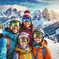 happy family having fun in the snow