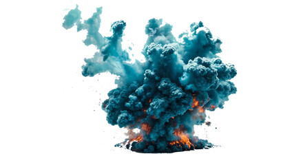 Cyan Explosion Smoke Isolated on Transparent Background.