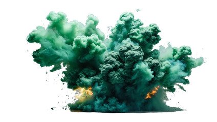 Green Explosion Smoke Isolated on Transparent Background. - obrazy, fototapety, plakaty