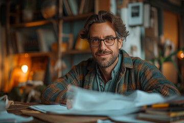 Young businessman working with documents at his desk