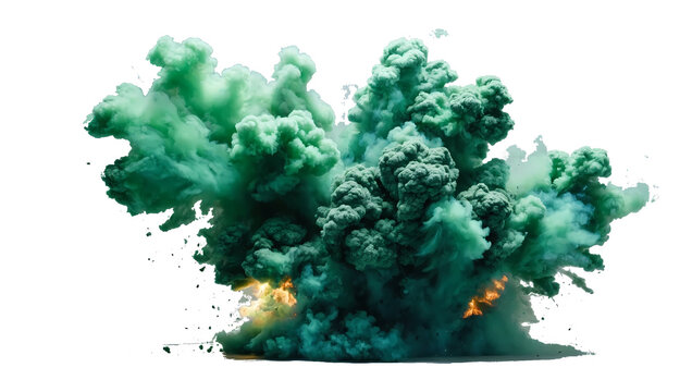 Green Explosion Smoke Isolated on Transparent Background.
