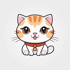 Cute kitty of kawaii style with big eyes and jolly smiling vector illustration in white background
