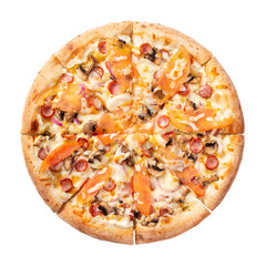 Delicious italian pizza with mushrooms, vegetables and cheese