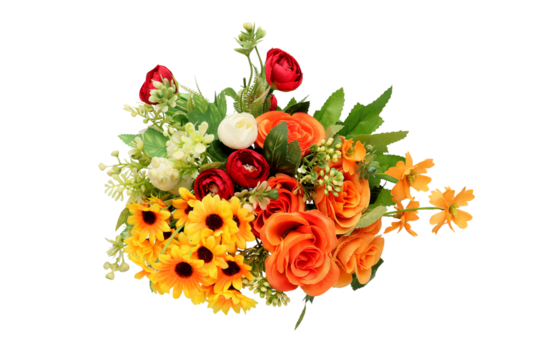 Festive flower composition on transparent background