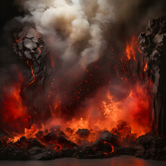 Prepare a volcanic-themed backdrop with a dramatic mix of fiery explosion and liquid stone. It adds depth and intensity to your   Generative AI,