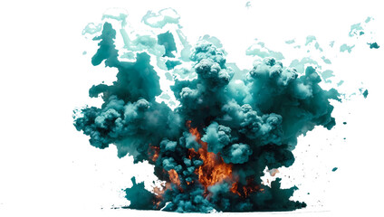 Turquoise Explosion Smoke Isolated on Transparent Background.