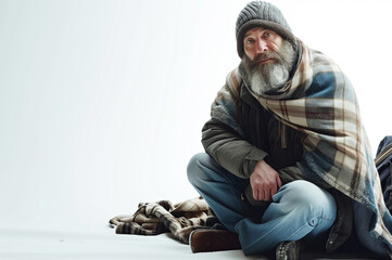 homeless man on a white background