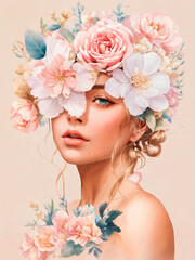 portrait of a young woman with flowers on her head