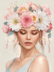 portrait of a young woman with flowers on her head