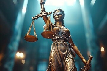 Statue of Lady Justice Holding a Scale of Justice - obrazy, fototapety, plakaty