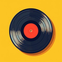 Vintage Record on Yellow Background