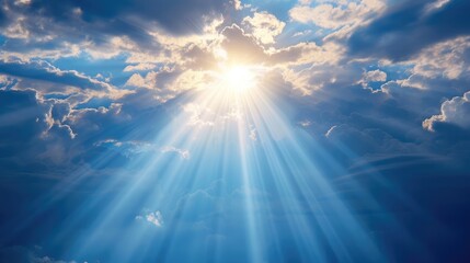 God light in heaven symbolizing divine presence, truth, spiritual illumination, God love and grace. Light beams blessing world