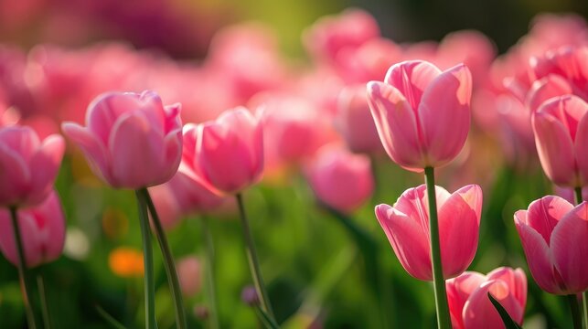 pink Tulips in Full Bloom