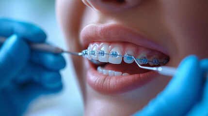 Woman's dental exam: Lip, Tooth, Eye, Smile, Blue, Ear, Jaw