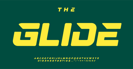 Impact dynamic alphabet, bold futuristic letters, engaging sport font for streamlined logo, powerful headline, innovative typography, contemporary typographic design. Vector typeset. © artyway