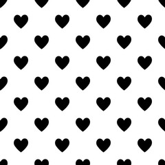 Heart seamless pattern, endless texture. Black hearts on white background, illustration. Valentine's Day Pattern. Anniversary, Birthday. Love. Sweet Moment. Wedding.