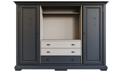 A minimalist wardrobe with a Scandinavian design and open shelves featuring clean lines and a light wood finish.