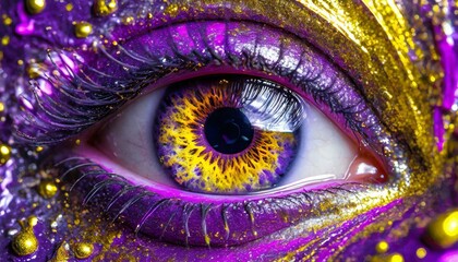 close up olho decorado glitter, roxo, colorido