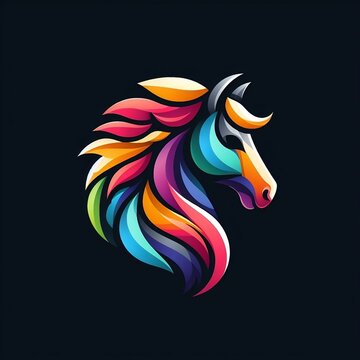 art vector logo illustration of a colorful horse in Vector Design Illustration for a black background with space  created with generative ai 