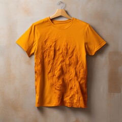 Turmeric t shirt is seen against a gray wall