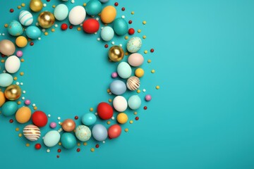 Turquoise background with colorful easter eggs