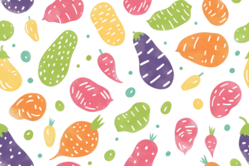 Foto op Canvas Pastel Vegetables Seamless Pattern Design © Аrtranq