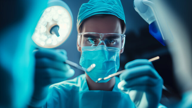 Surgeon operating with hand, jaw, finger, and aqua on patient's organism.
