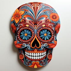 Colorful Mexican Sugar Skull Mask on White Background

