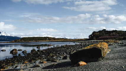 Beagle Channel from the Argentine side with the Chilean mountain range in the background