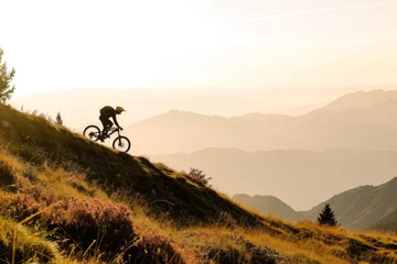Foto op Canvas mountainbiker in the alps during sunset  © Mathias