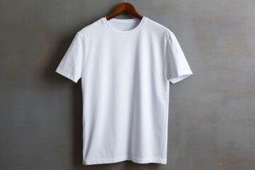 White t shirt is seen against a gray wall