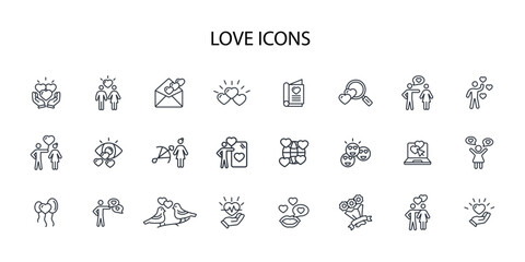 Love icon set.vector.Editable stroke.linear style sign for use web design,logo.Symbol illustration.