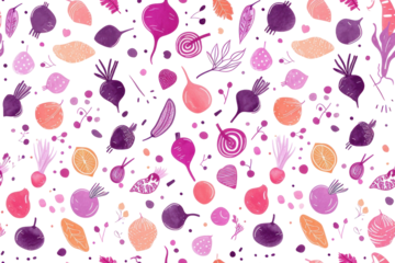 Pastel Vegetable Pattern on Transparent Background