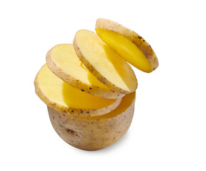Potato slices on white background