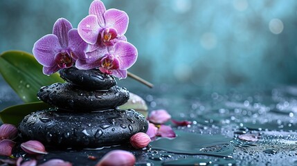 Spa Stones and Orchid flowers with copy space for add text.
