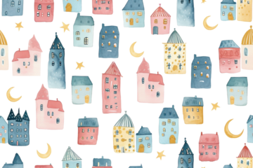 Pastel Night Town Seamless Pattern